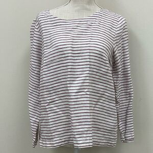 Artisan NY Deep Red And‎ White Boat Neck Linen Tunic Top